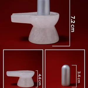 100 gm Parad Shivling with Damru Sphatik Vedi – 7.2 cm tall mercury Shivling on clear quartz Vedi