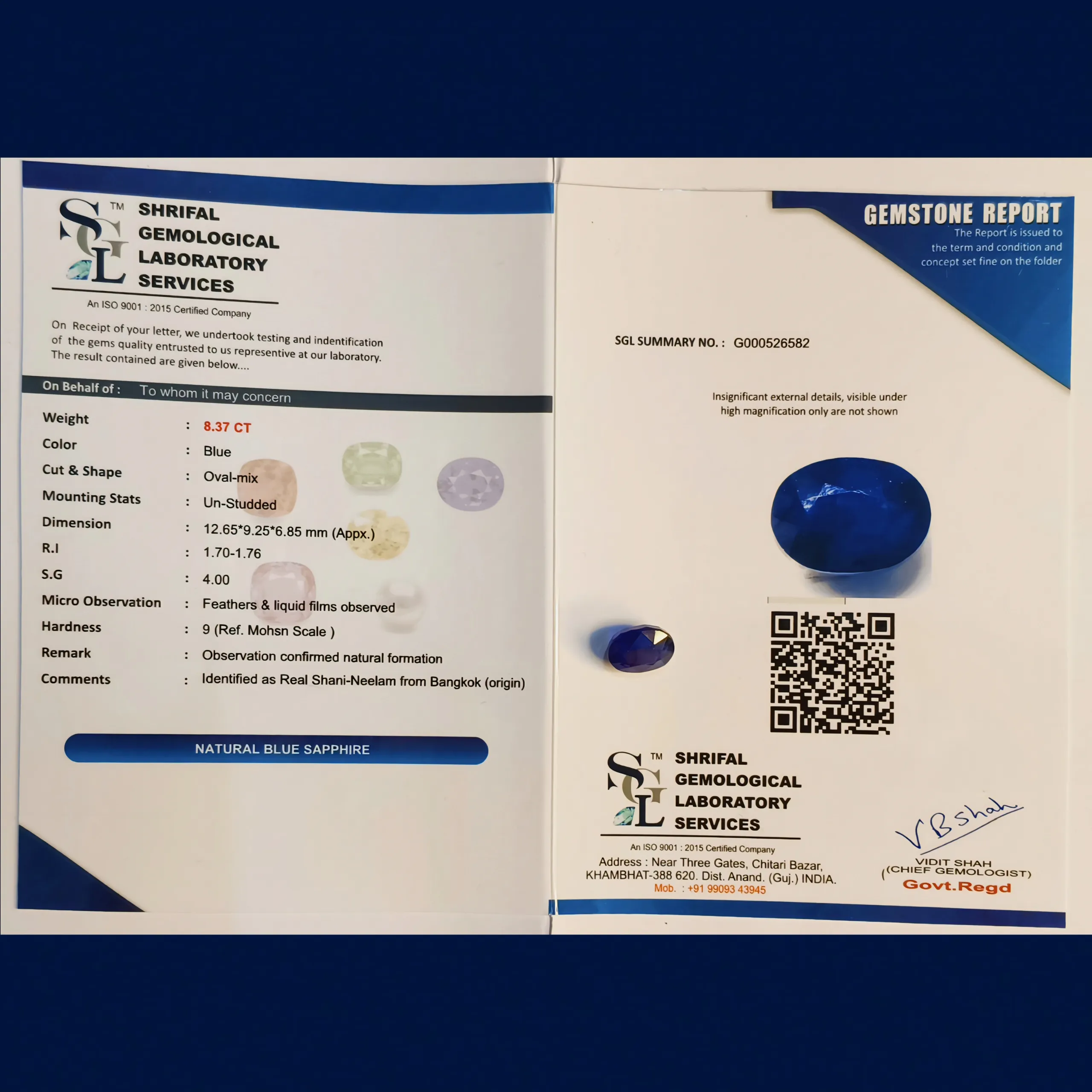 Blue Sapphire Neelam certificate Blue Sapphire-Neelam